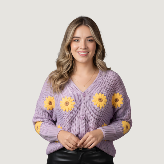 Button-Up Floral Knit Sweater