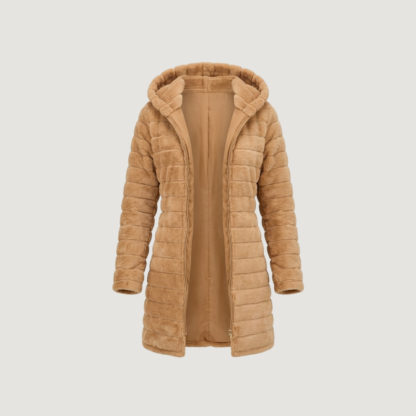 Faux Fur Coat Women-Zippered-Hooded