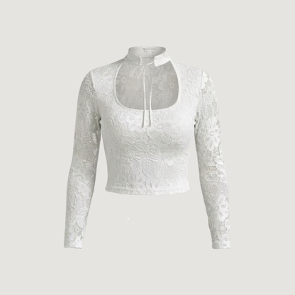 Stretch Lace Top with Sexy Cut-Outs and Long Sleeves for Women..