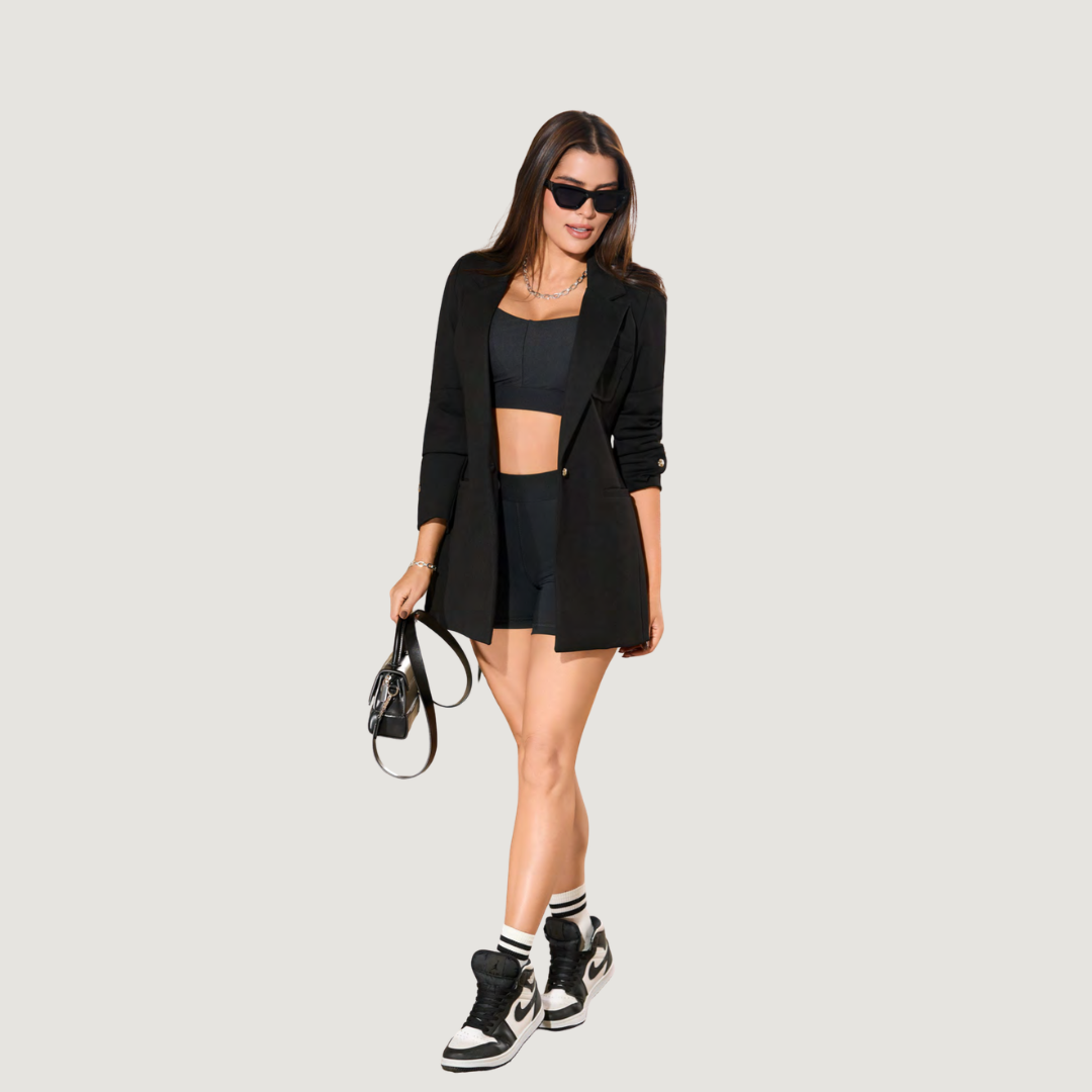 Tailored Black Blazer with Gold Button