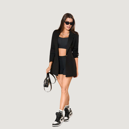 Tailored Black Blazer with Gold Button