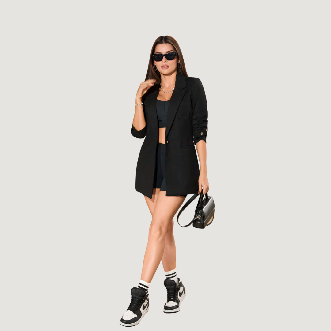Tailored Black Blazer with Gold Button