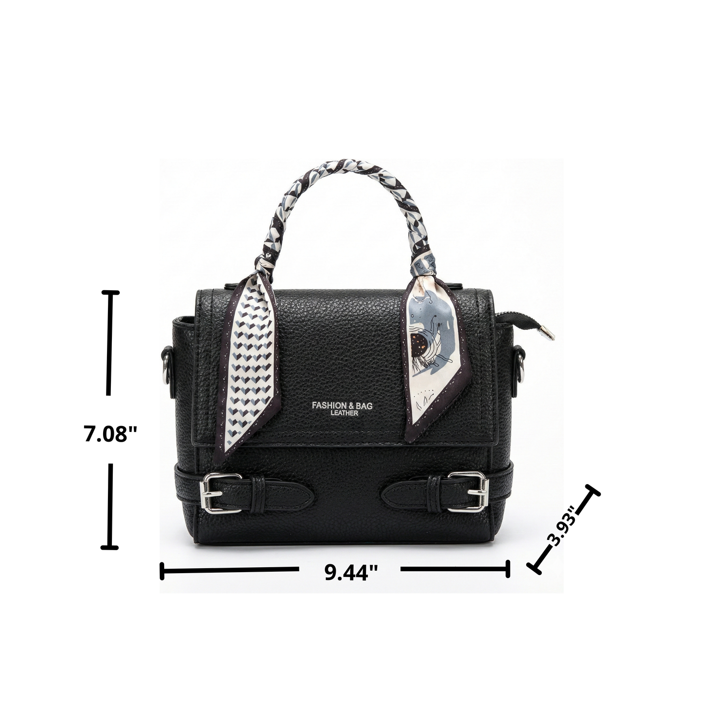 Edgy Black Handbag with Scarf Handle
