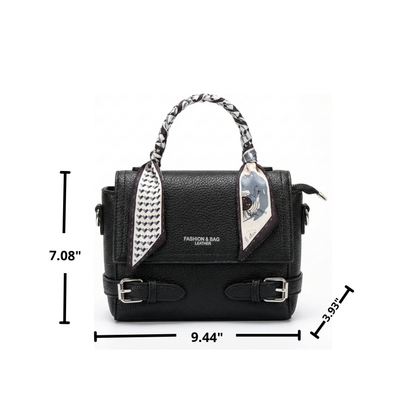 Edgy Black Handbag with Scarf Handle