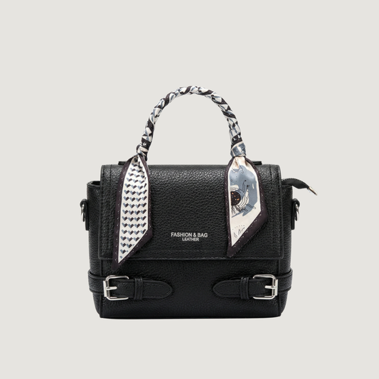 Edgy Black Handbag with Scarf Handle