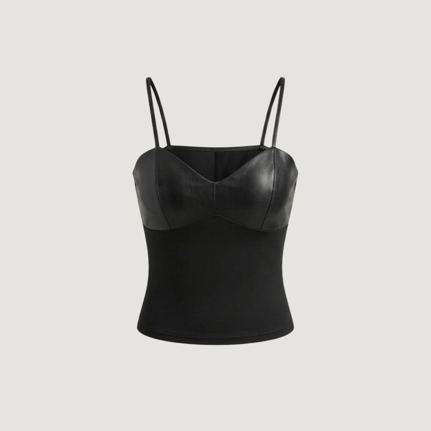 Leather Crop Top - Sheer Mesh Back - V-Neck