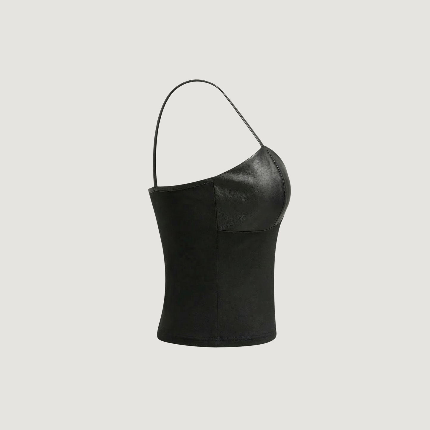 Leather Crop Top - Sheer Mesh Back - V-Neck
