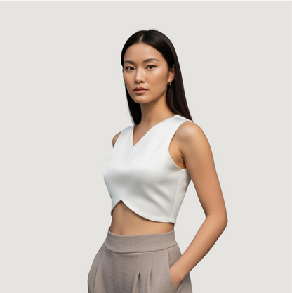 Sleeveless Satin V-Neck Top