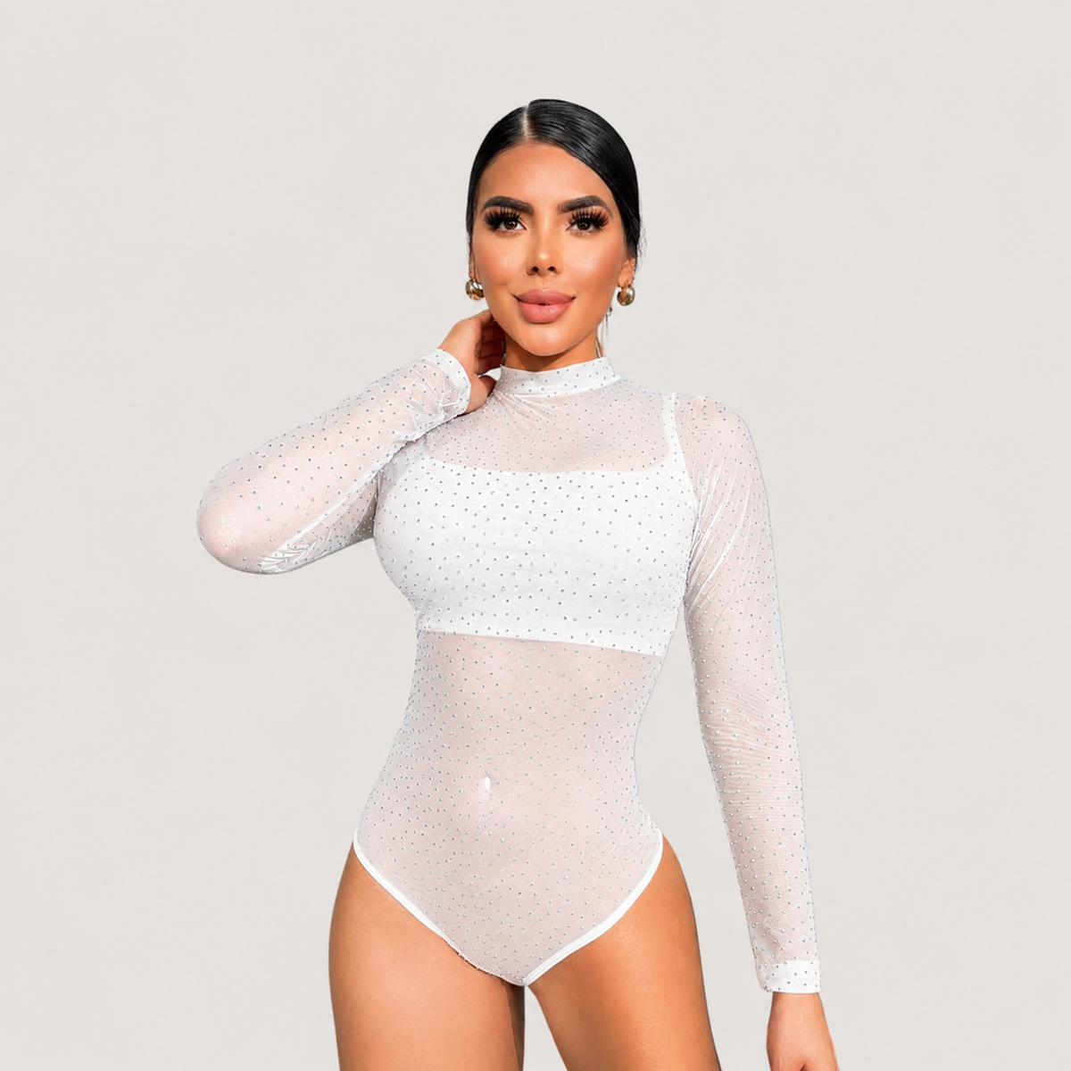 Sparkly Rhinestone Mesh Bodysuit