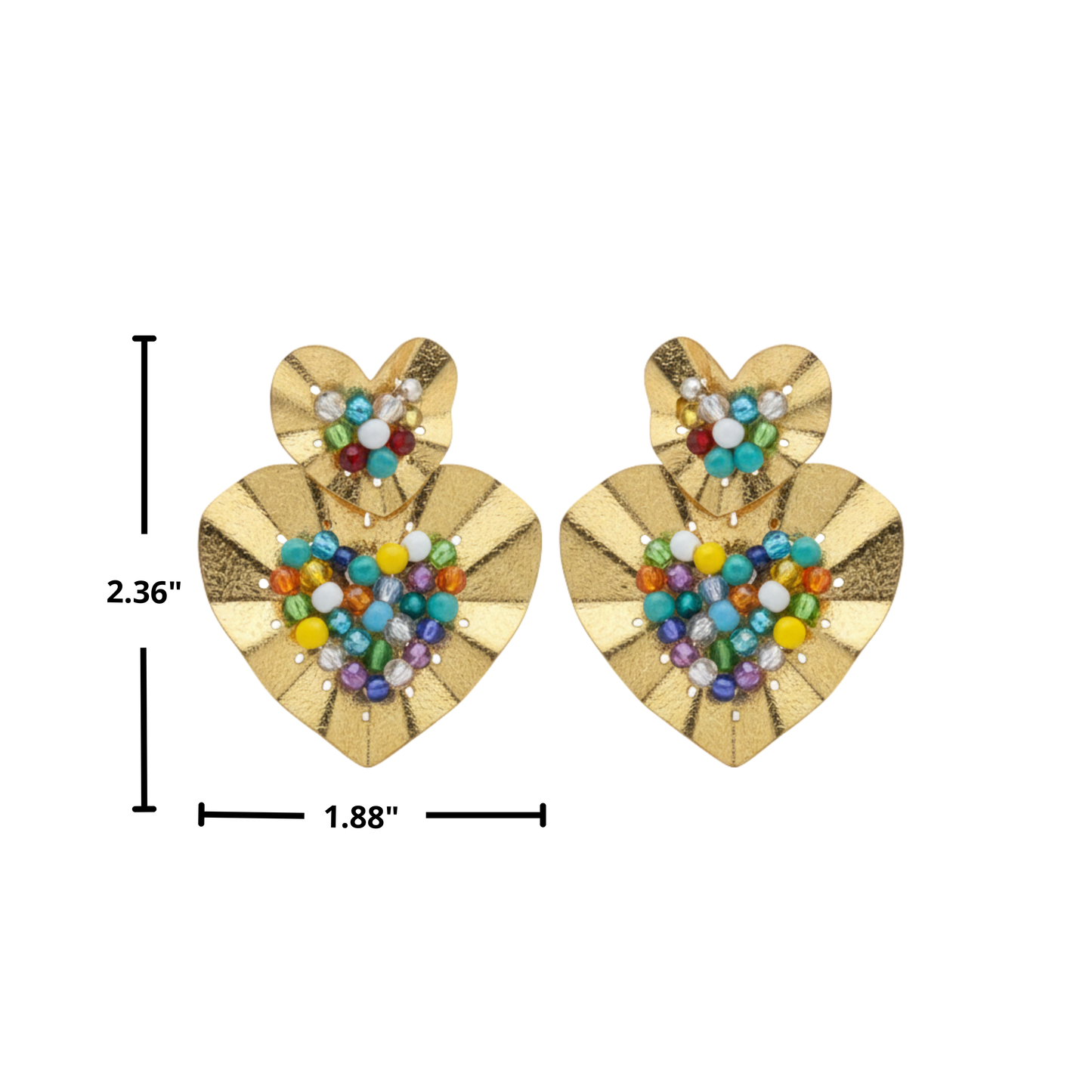Handmade 18K Gold-Plated Heart Earrings – Colorful Bead Dangle Design