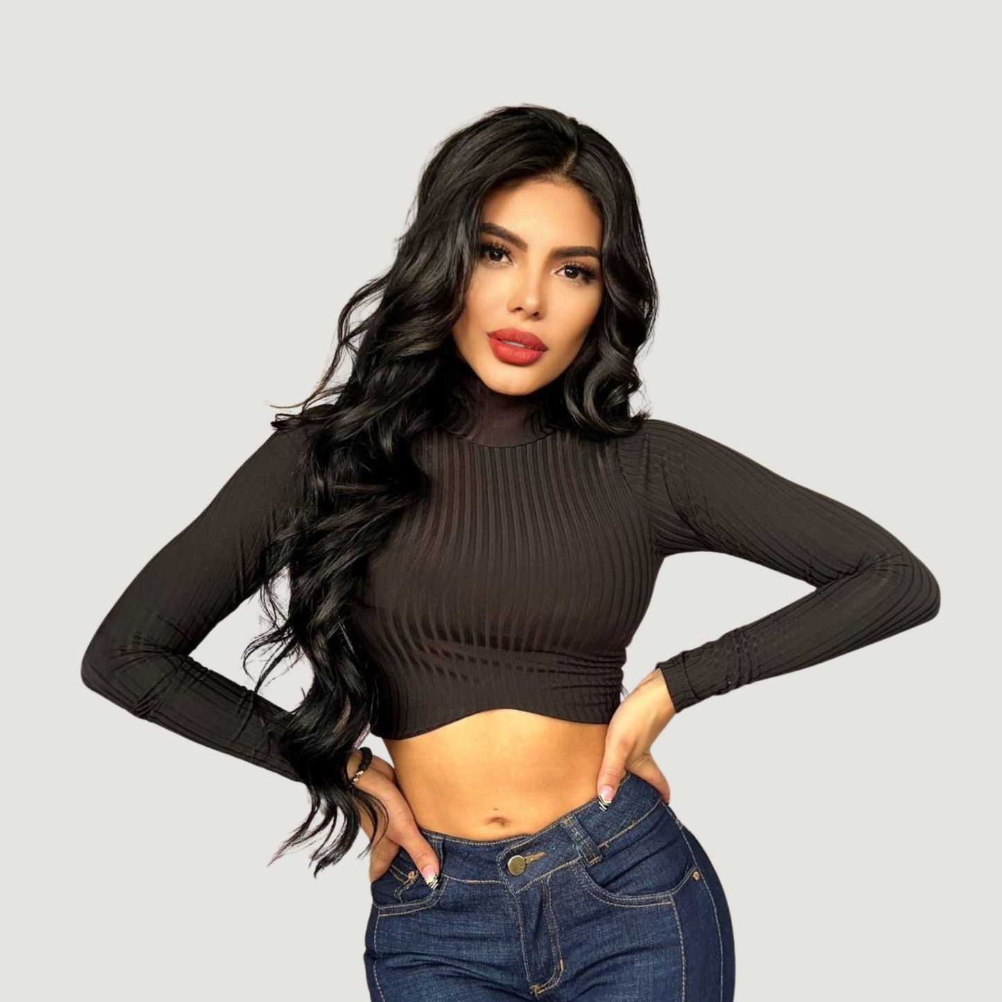 Turtleneck Tank Top - Long Sleeves - Ribbed