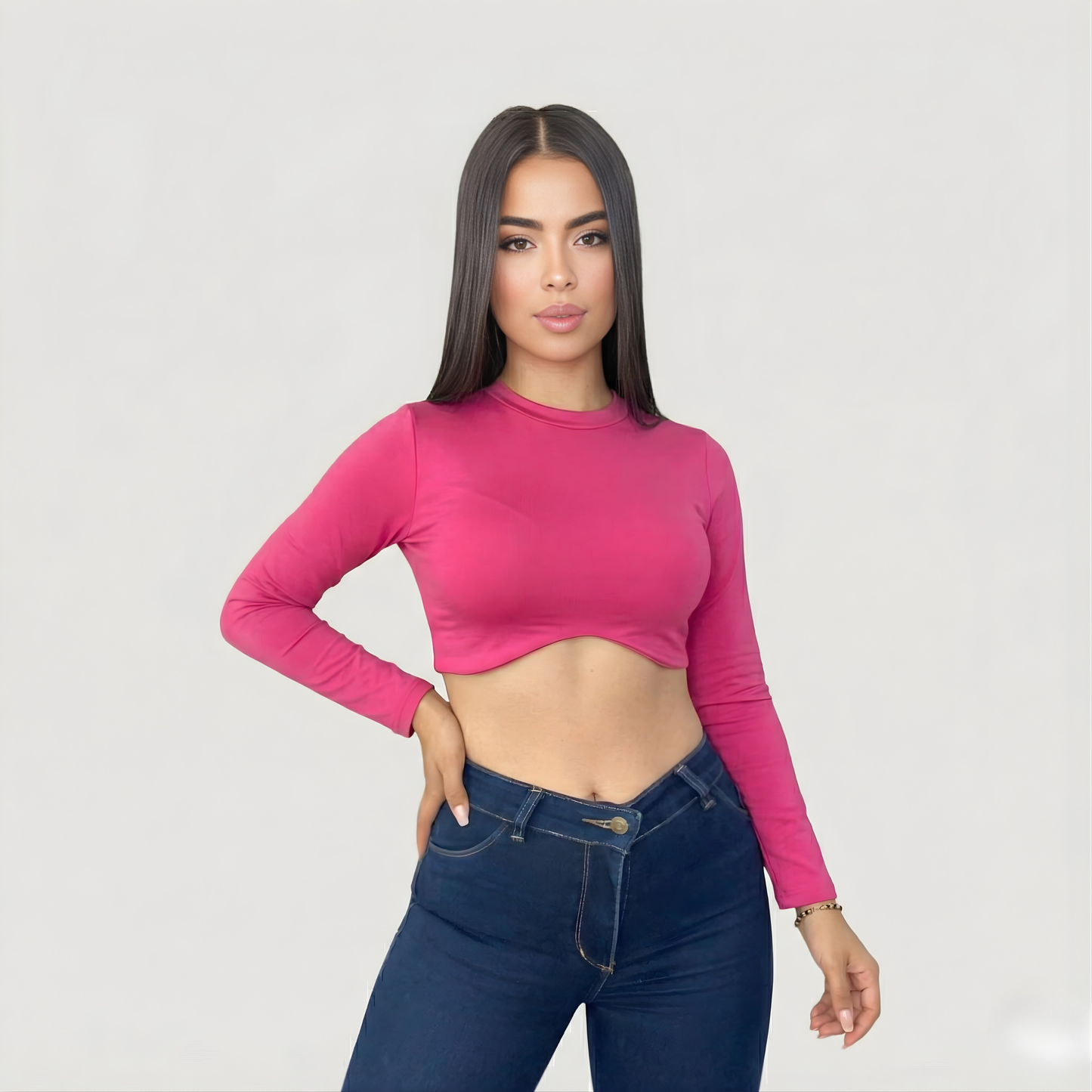 Ribbed Backless Long Sleeve Top..