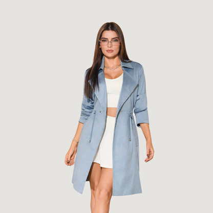 Dusty Blue Faux Suede Duster Trench