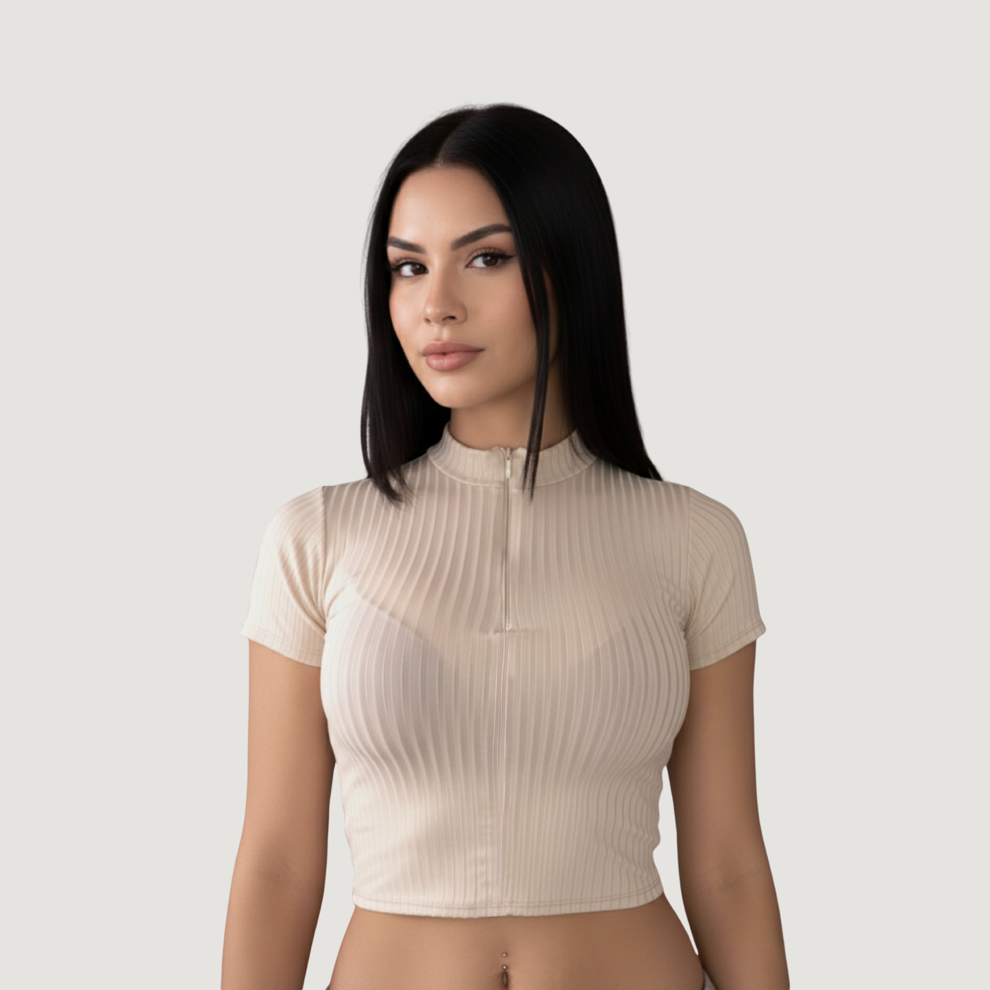 Workout Tops - Mock Neck - Front Zipper