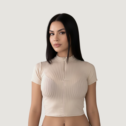 Workout Tops - Mock Neck - Front Zipper