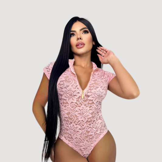 Women's Lace Bodysuit Top - Zipper Detail