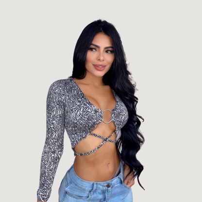 Long Sleeve Crop Top - Open Neckline