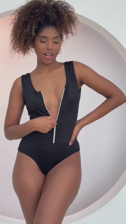 Workout Bodysuit - Zippered Neckline